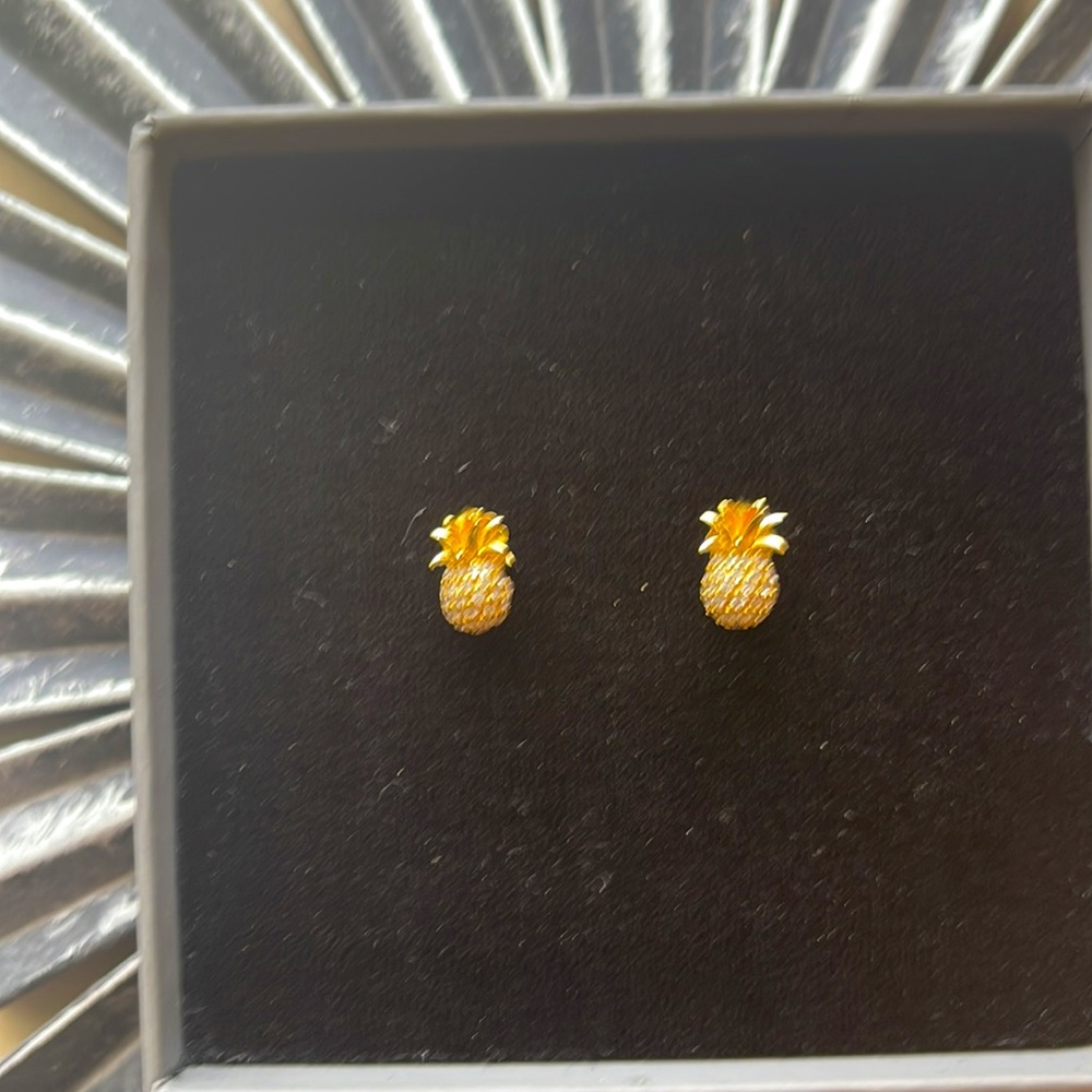 Gold plated sterling silver pineapple earrings with cubic zirconia